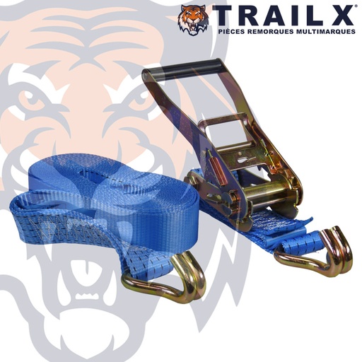 [UT125] SANGLE 5M X 25MM 350KGS CLIQUET + 2 CROCHETS DOIGTS SOUDES